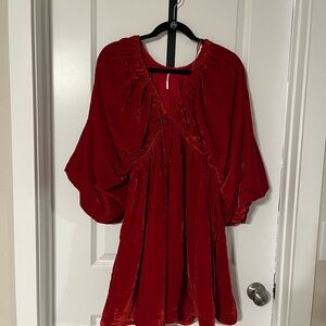 Free People Elegant Red Velvet Dress